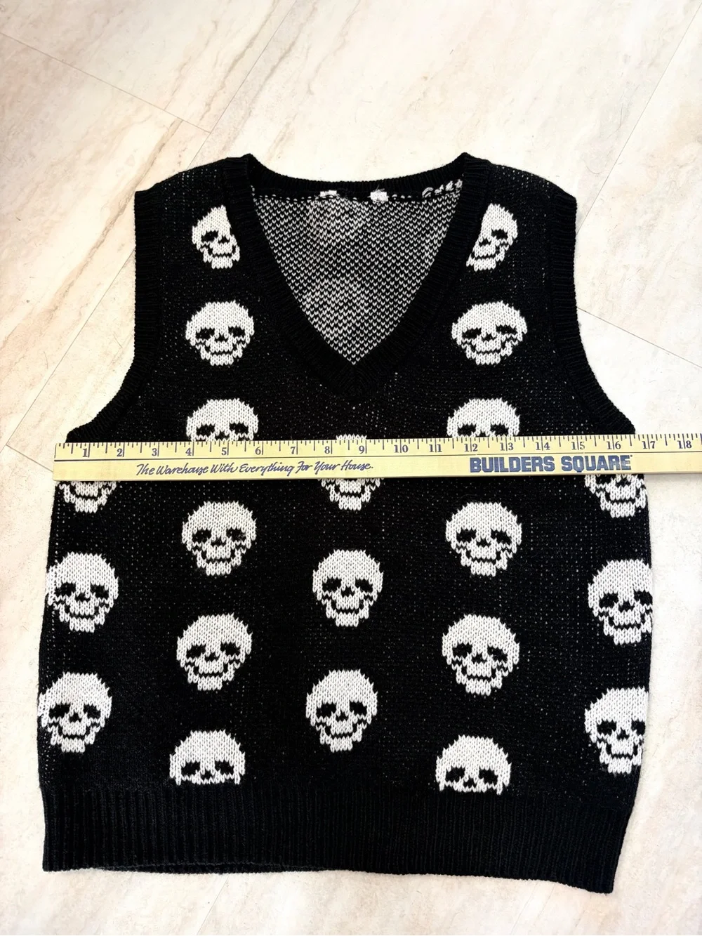Black Skull Sweater Vest Goth Grunge Emo Punk Alt Y2K Skeleton Knit Whimsigoth - Picture 7 of 7